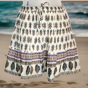 Free People Boho Floral block Print Beachy Gypsy Style Drawstring Waist Skirt OS